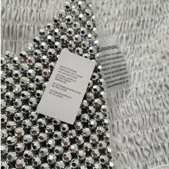 Urban Outfitters Kimchi Blue Beaded Fringe Bag in Silver Metallic Beading Purse - Picture 6 of 9